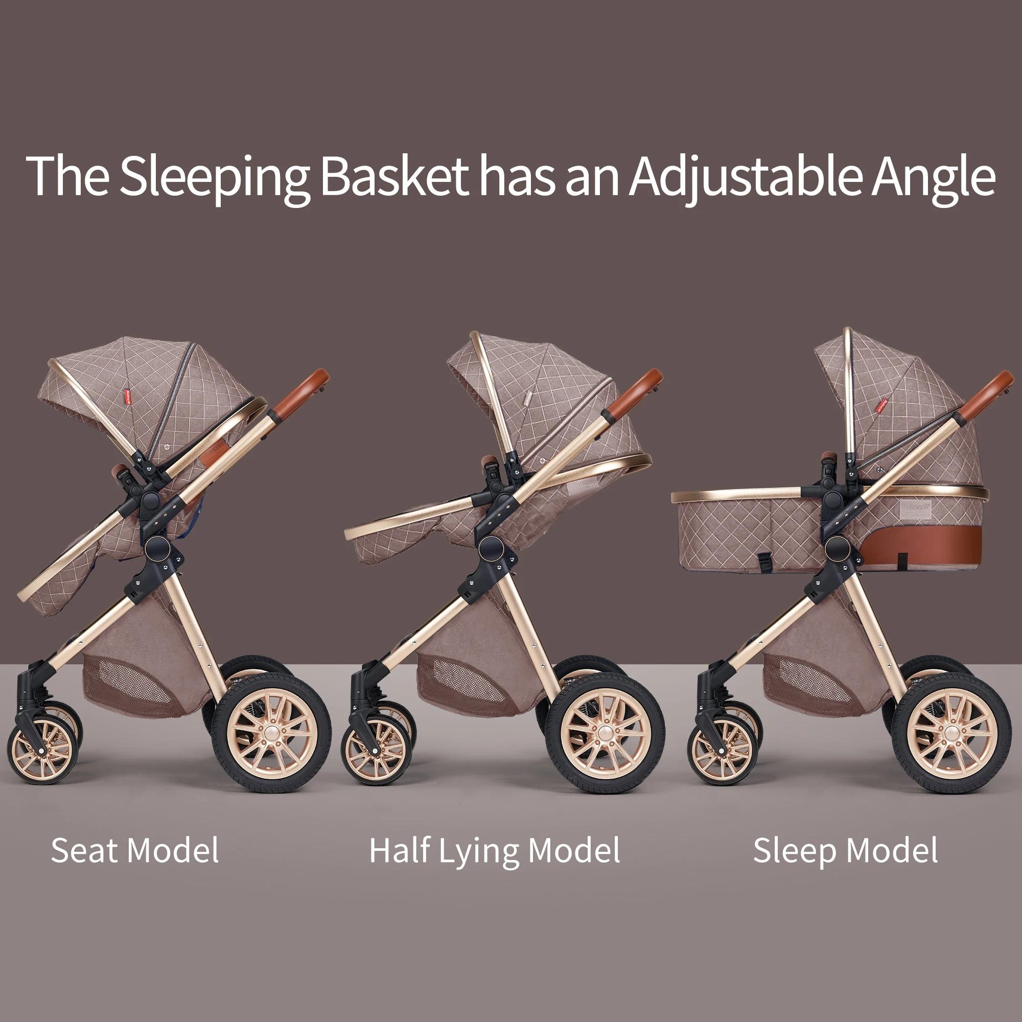 Landau de luxe 3 en 1, poussette pour bébé de paysage haut avec siège réversible, poussette pliante 