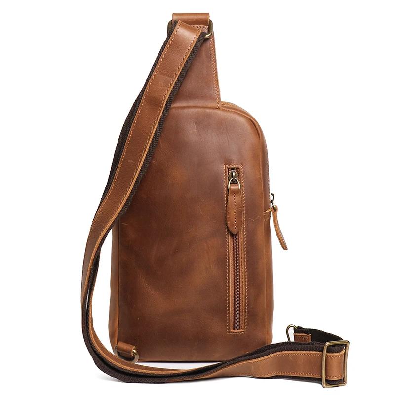 Sac à bandoulière en cuir véritable pour hommes, sac de poitrine vintage, sac de jour à bandoulière,