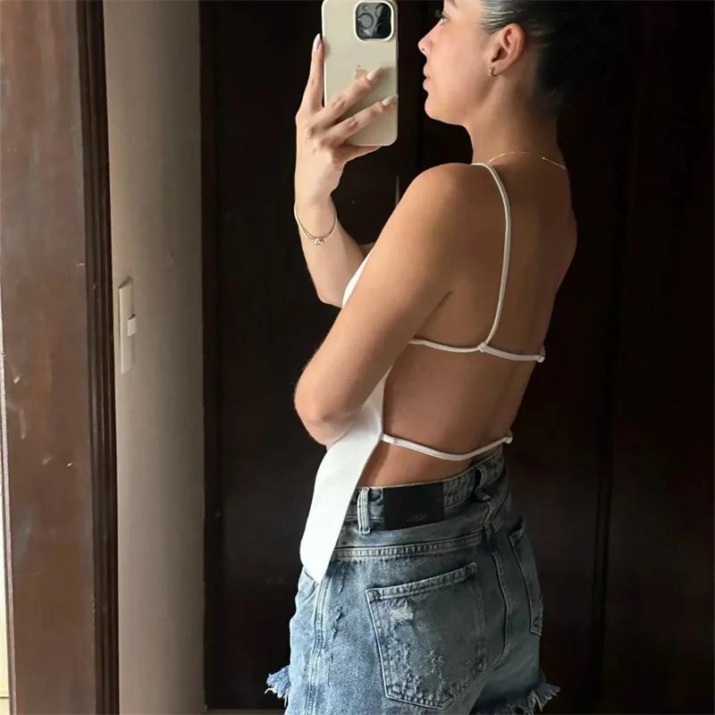 MUJER 2025 noir haut dos nu femme blanc sans manches haut court avec bretelles été Sexy hauts femme 