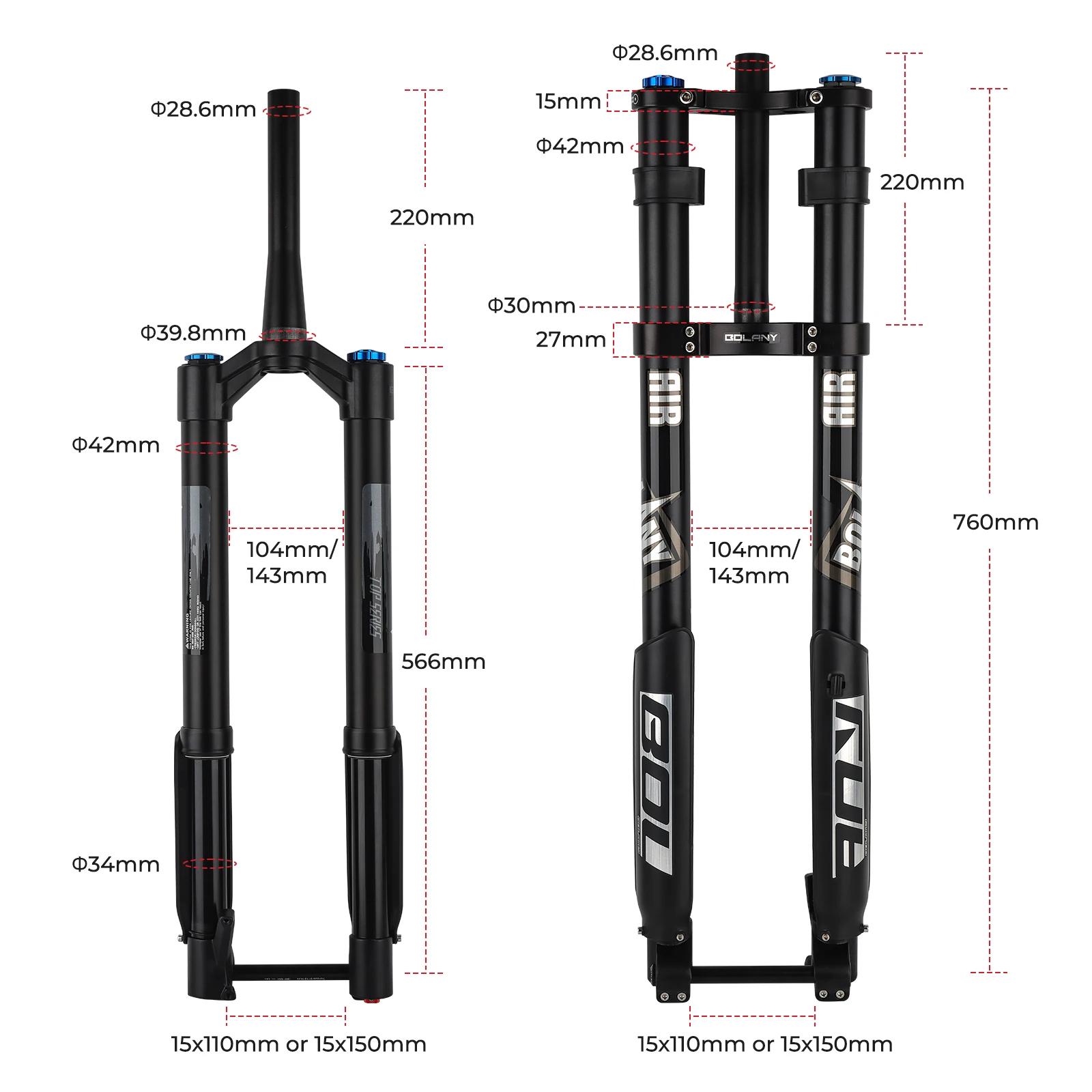 BOLANY fourche de vélo inversée Double épaule fourche vtt pour descente 29 pouces fourche Boost à ax