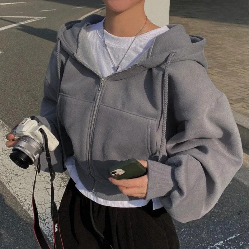 Sweat-shirt à capuche pour femme, Streetwear décontracté, fermeture éclair, vestes à manches longues
