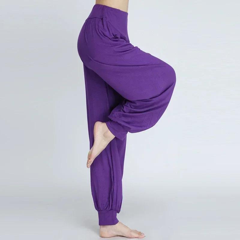 Pantalon élastique en coton doux pour femme, pantalon de yoga décontracté, pantalon de danse sportiv