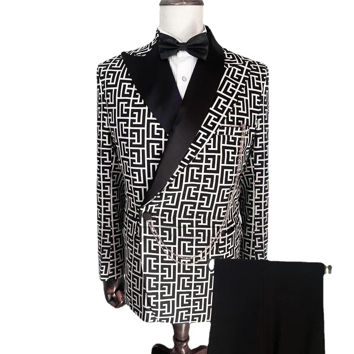 Costumes à carreaux pour hommes, coupe cintrée, 2 pièces, smoking de mariage de luxe, bal formel, mo