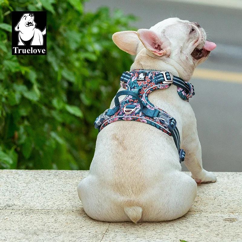 Truelove harnais pour chien de compagnie Floral sans traction tissu de coton respirant et réfléchiss
