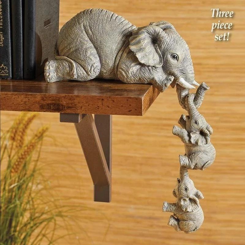 Figurines d'éléphant mignonnes, 3 pièces/ensemble, tenant bébé éléphant, artisanat en résine, ameubl