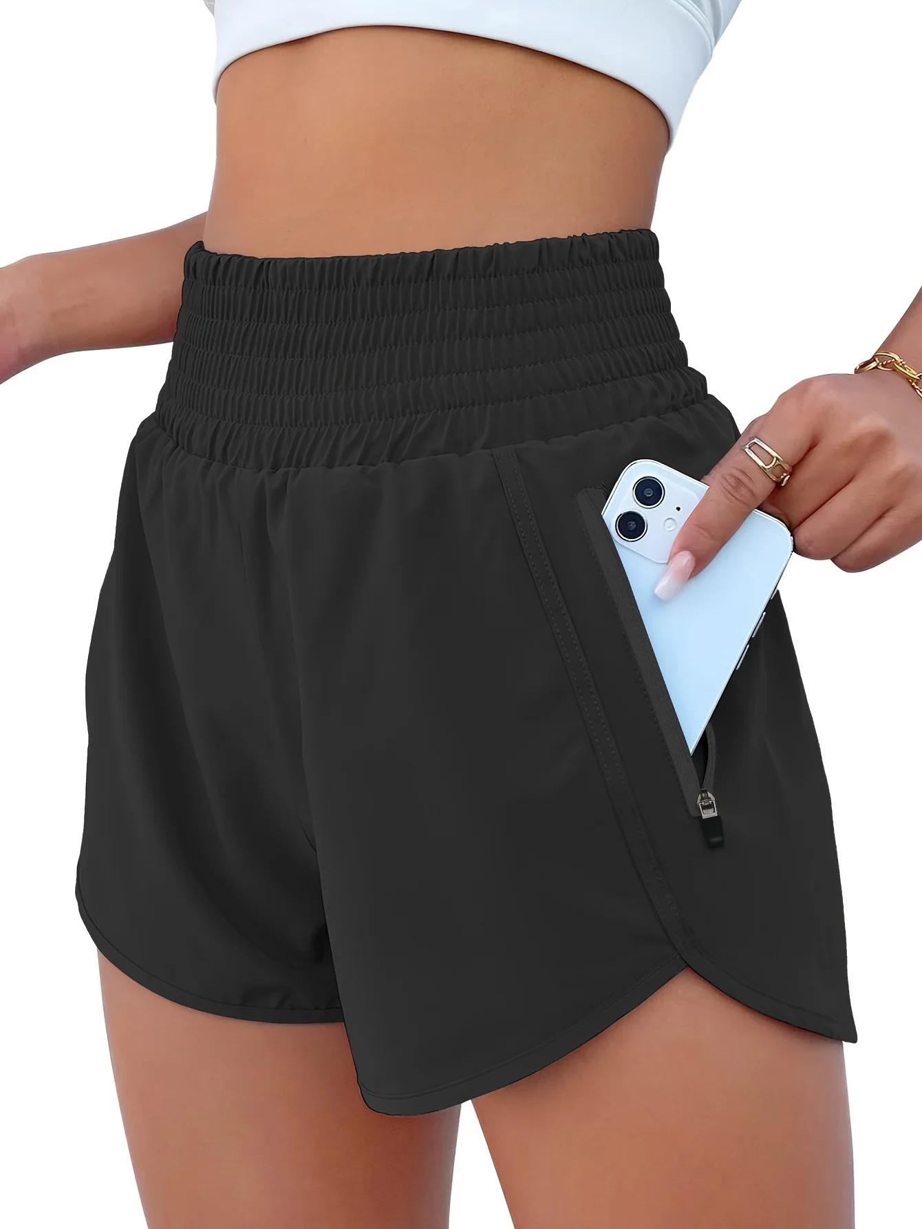 Short de course élastique taille haute pour femme avec poches, short de sport d'exercice à séchage r