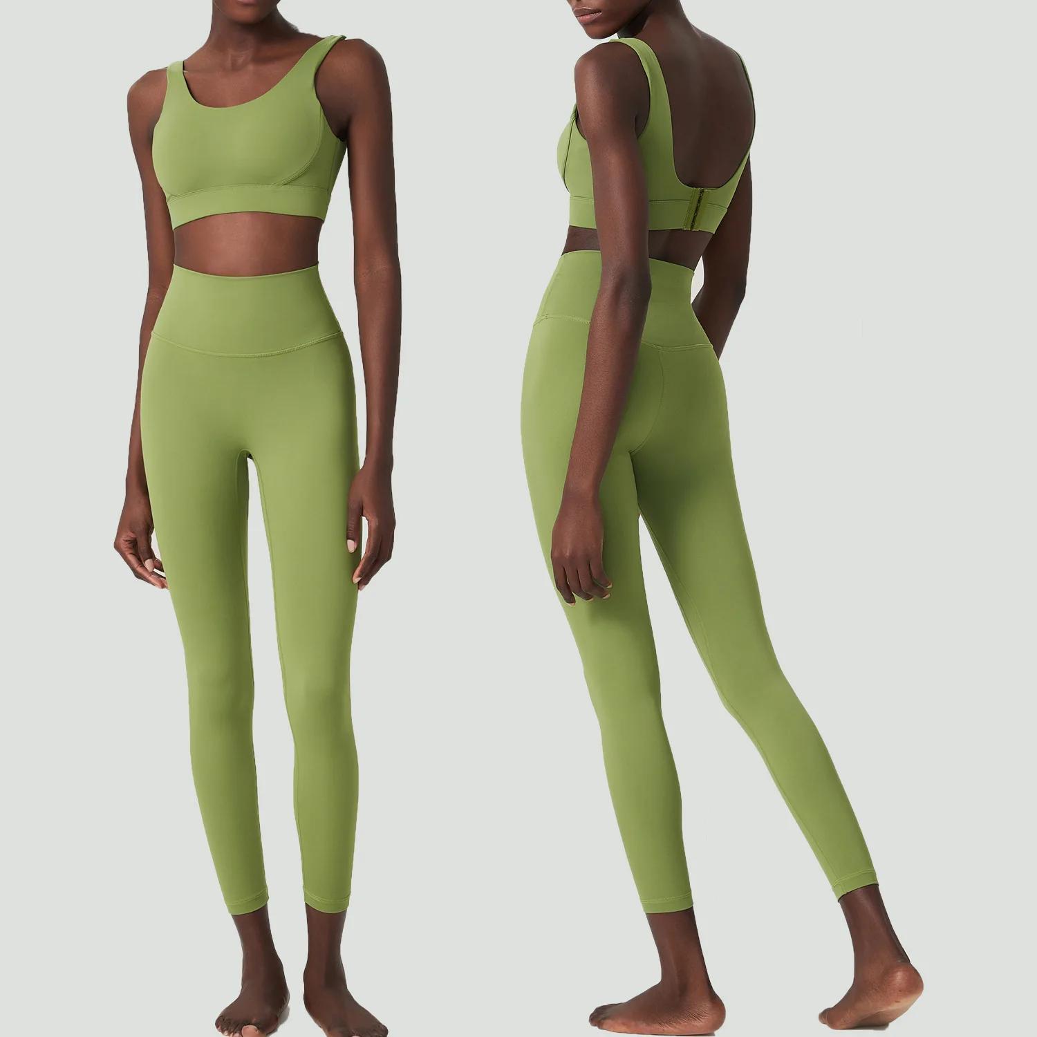 Ensemble de Yoga et Fitness pour femmes, couleur unie, doux, combinaison de gymnastique, respirant, 