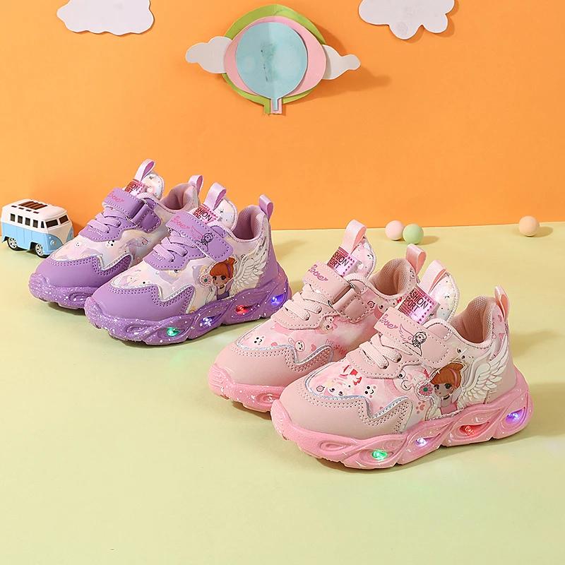 Nouvelles baskets LED 2026 pour enfants, chaussures de princesse mignonnes à motif de dessin animé p