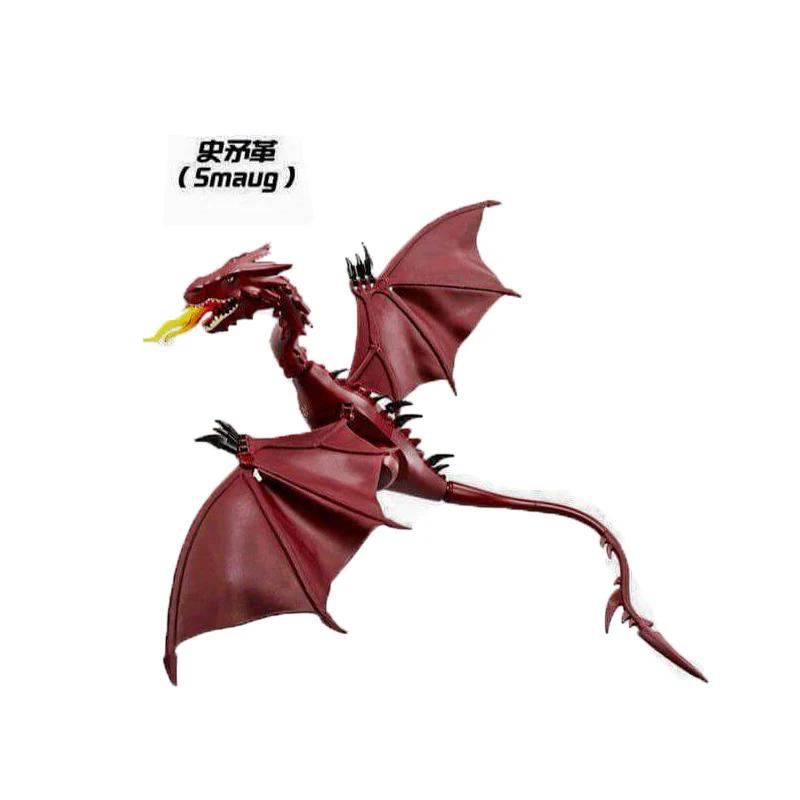 Série médiévale magique Dragon volant rouge Smaug flamme Dragon blocs de construction avec ailes sou