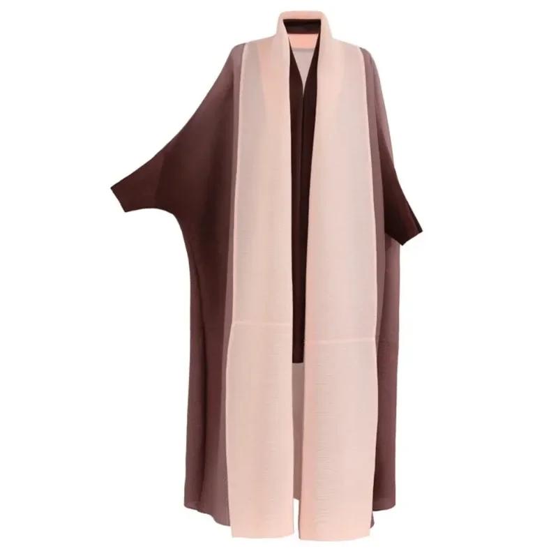 Veste coupe-vent froissée pour femmes, col écharpe à manches chauve-souris, Robe longue dégradée, ma