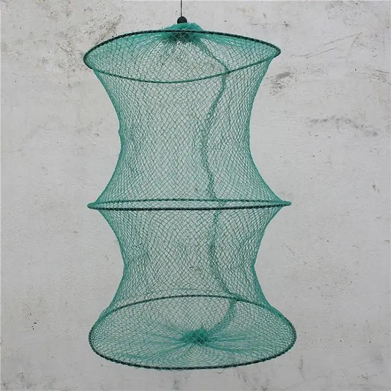 Filet de pêche rond pliant en Nylon, maille métallique, pour crabe, crevettes, piège à méné, atterri