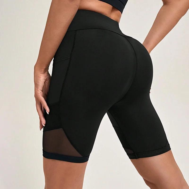 TUNIControl-Short de yoga en maille taille haute avec poches pour femme, short d'entraînement
