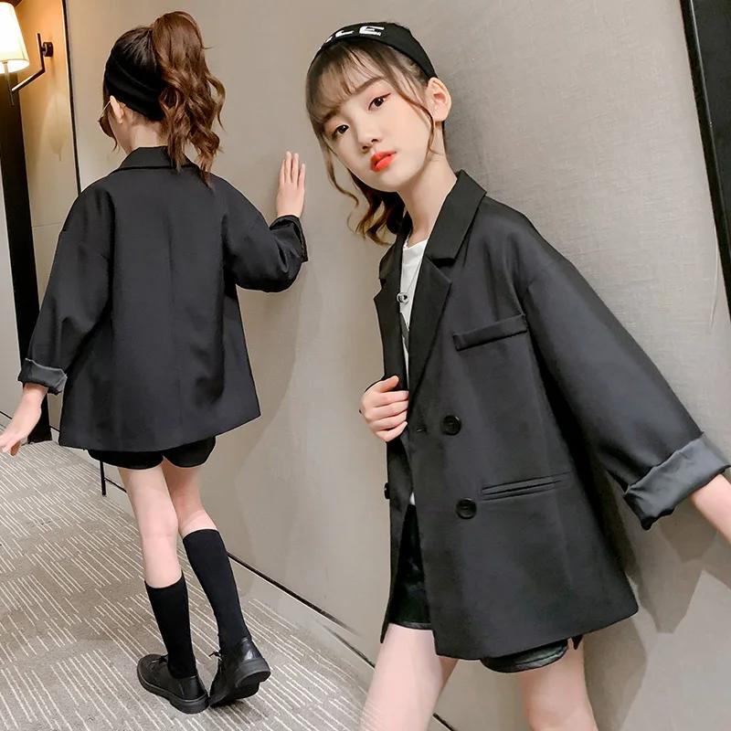 Blazer élégant pour enfants, couleur noire, veste de mariage pour filles, style anglais, vêtements f