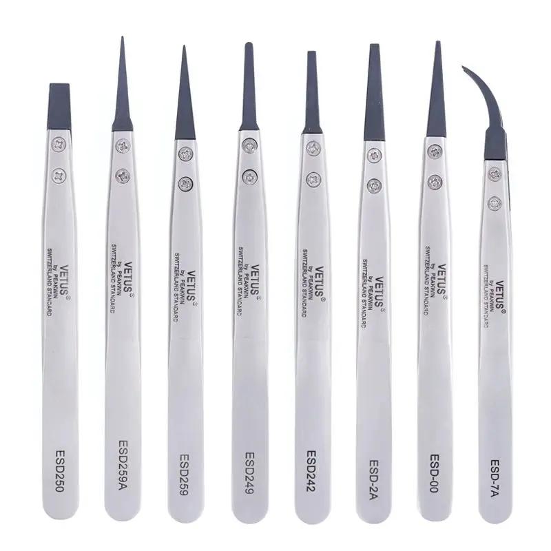 VETUS ESD-259A pince à épiler antistatique à tête Interchangeable corps en acier inoxydable tête en 