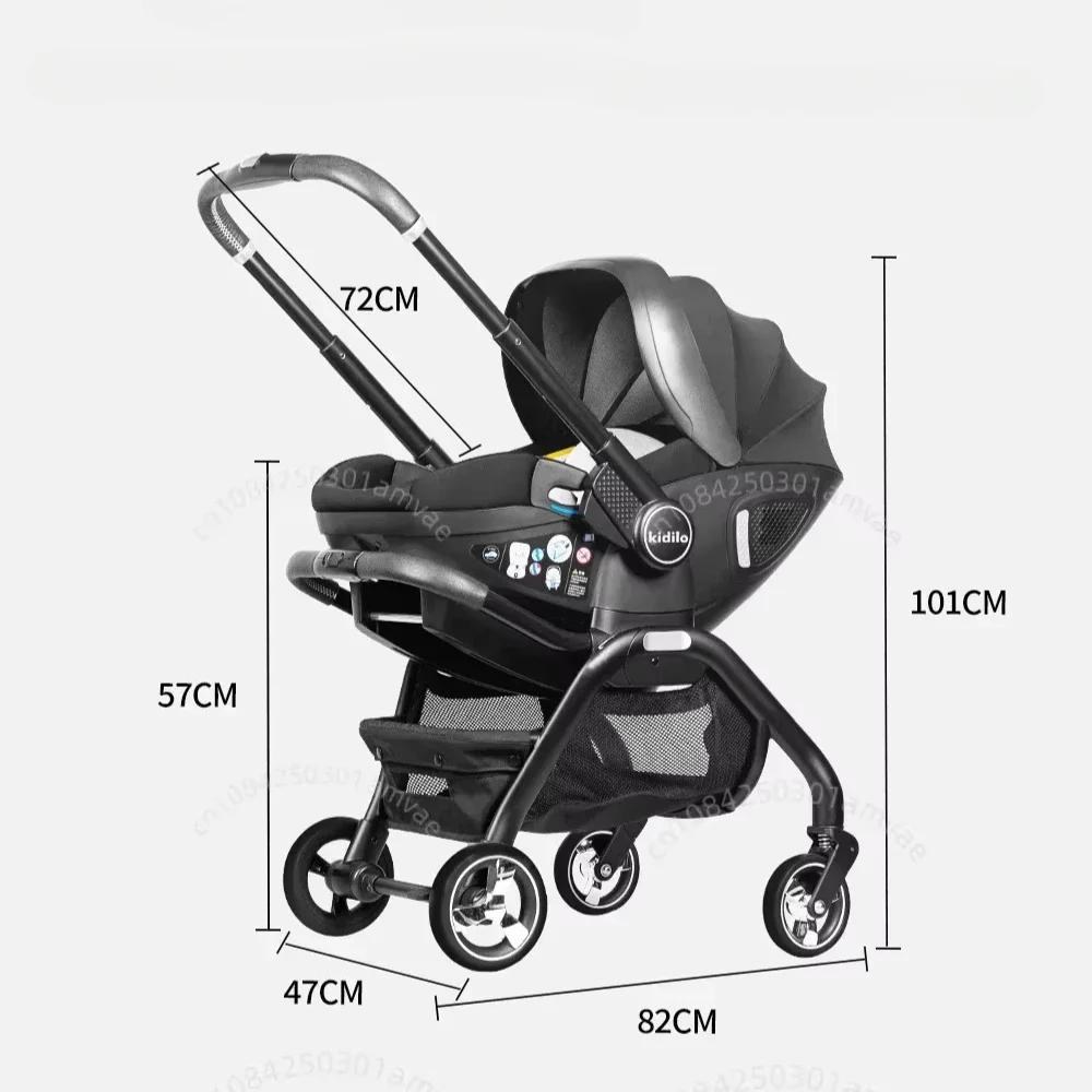 Poussette bébé rose 4-en-1 neuve avec nacelle, siège auto multifonctionnel, poussette de luxe, pliab