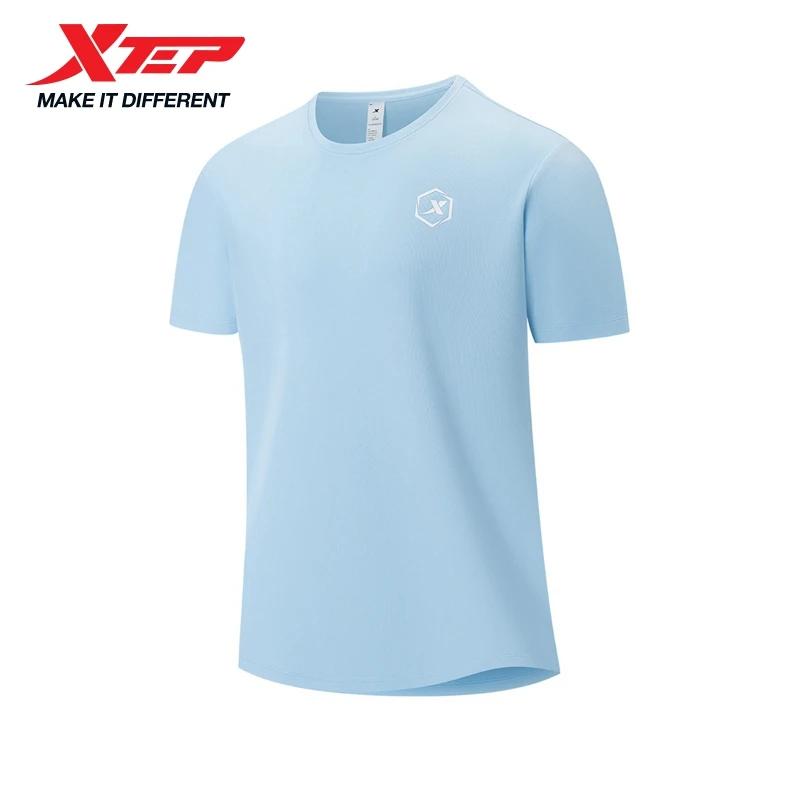 Xtep T-Shirt à manches courtes et col rond pour hommes, séchage rapide, entraînement sportif, respir