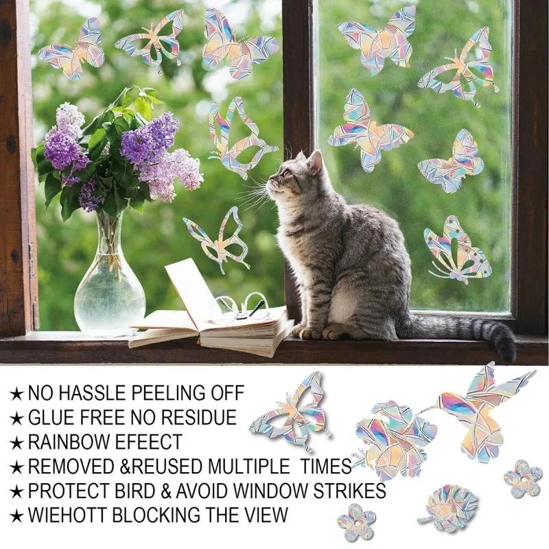 Autocollants de fenêtre Suncatcher arc-en-ciel, PVC, chat, papillon, prisme, verre, autocollant mura