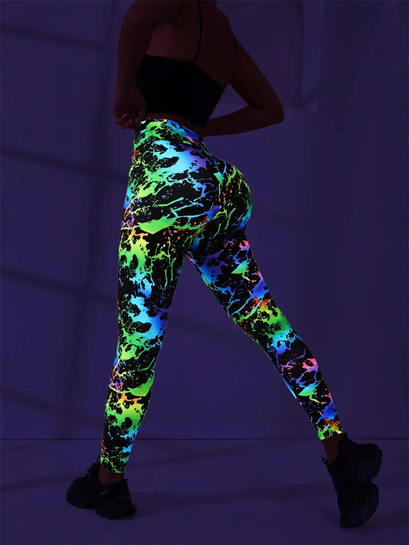 Pantalon de yoga imprimé numérique taille haute, couleur chair, pantalon moulant fluorescent pour le