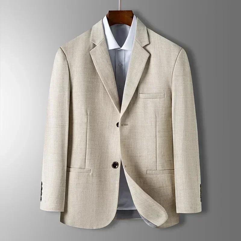 Blazer Homme Printemps-Automne de Luxe à Carreaux Jacquard – Veste Décontractée Gris Bleu Beige Coup