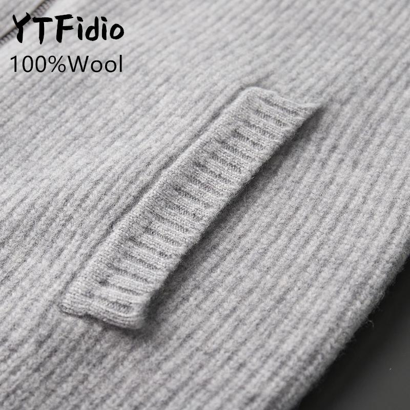 YTFidio-Pull à col mi-haut pour homme, 100% laine, pull à fermeture éclair avec poche, cardigan épai
