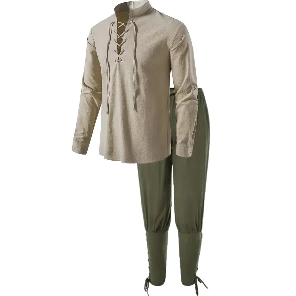 2 pièces rétro Vintage médiéval Renaissance Cosplay Costume tenues Pirate Viking Halloween décontrac