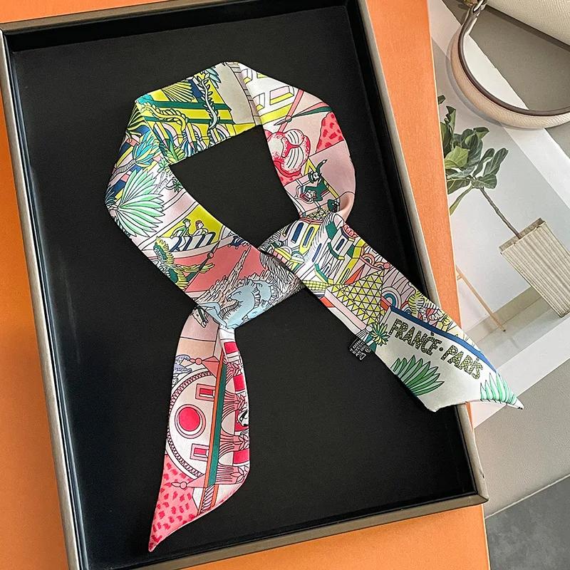 Écharpe longue pour femmes, ruban étroit, bandeau, foulard, poignée de sac, Bandana, accessoires pou