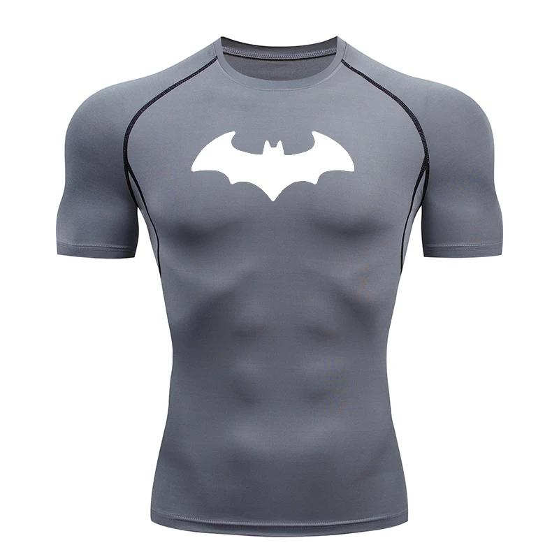 T-shirt de compression moulant pour homme à imprimé chauve-souris, à manches courtes, pour la course