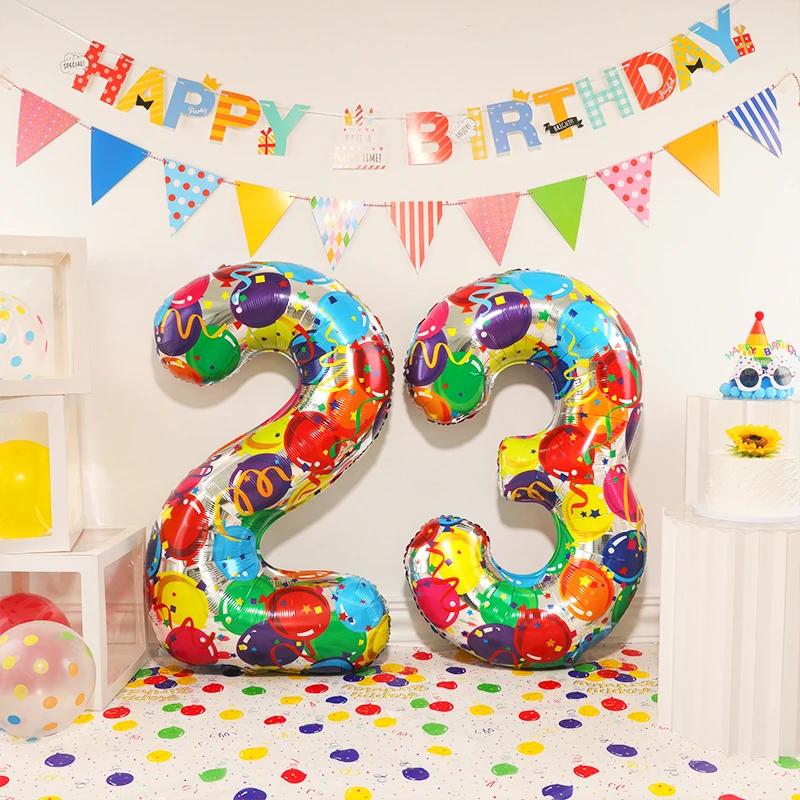 Grands ballons numériques colorés en aluminium pour enfants et adultes, décoration de fête d'anniver