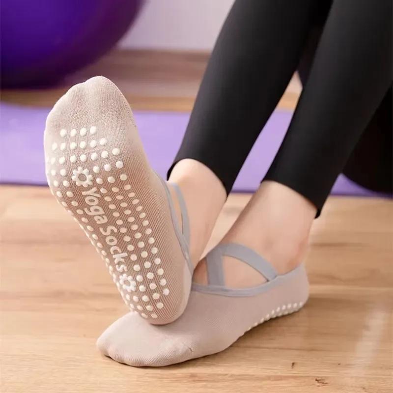 Chaussettes de Yoga respirantes à fond de serviette pour femmes, chaussettes de Pilates à bandes ant