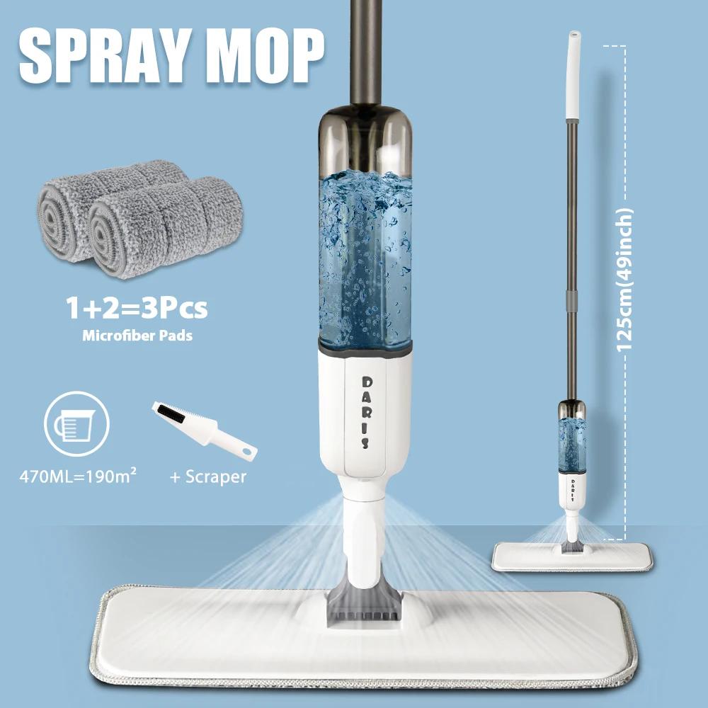 DARIS-Vadrouille plate à spray avec tampons en microcarence réutilisables, rotation à 360 °, livres 