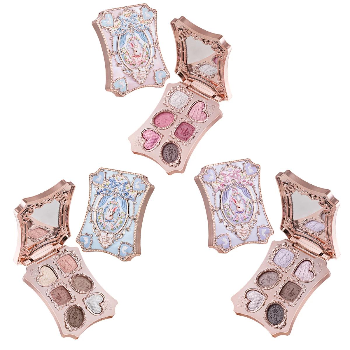 Palette de maquillage Flower Knows Bunny Garden 6 couleurs, blush, illuminateur, thème lapin mignon 