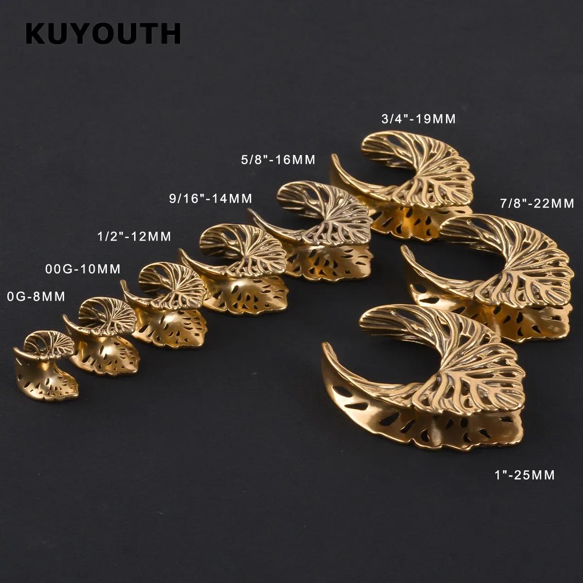 ​ KUYOUTH Tunnels d'oreille, dilatateurs creux et écarteurs en forme de nervures de feuille, bijoux 