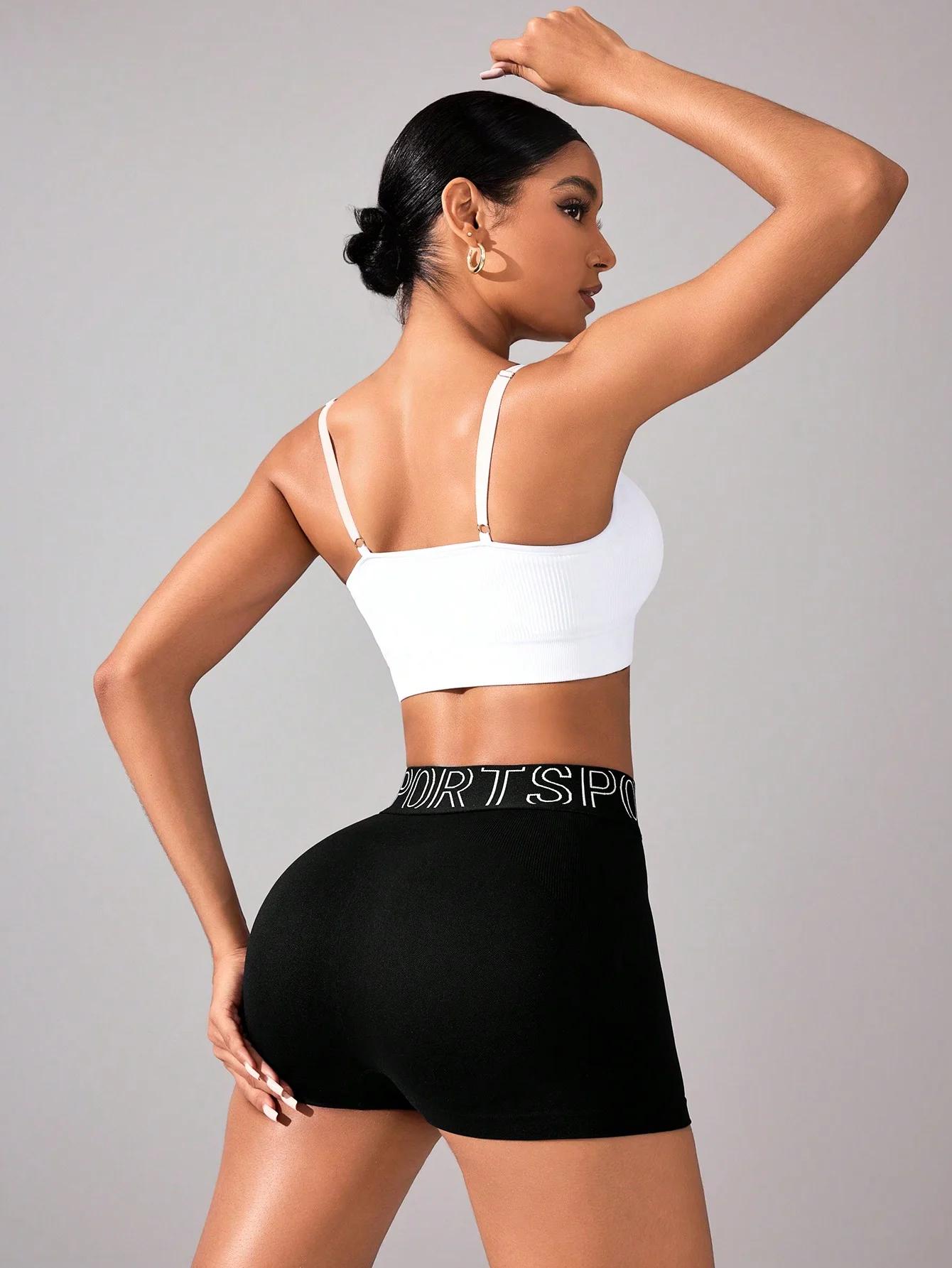 Short d'entraînement froissé femme sans couture - Taille haute contour pour yoga gym et motard