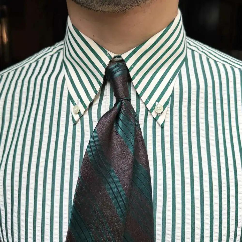 Chemise rayée à manches longues pour hommes, chemise d'affaires décontractée, mince, Seersucker, hau