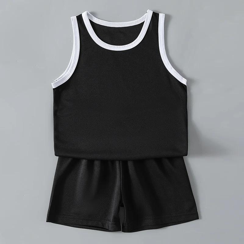 2 pièces garçon couleur unie sport séchage rapide gilet costume enfants course basket-ball Football 