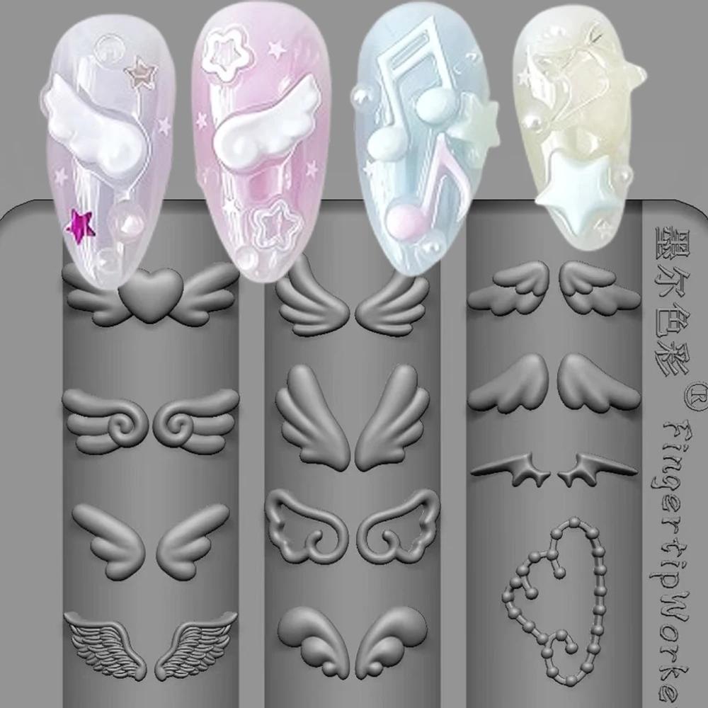 Moule en silicone pour nail art Ailes Mignonnes, design ailes d'ange 3D, réutilisable, transparent, 
