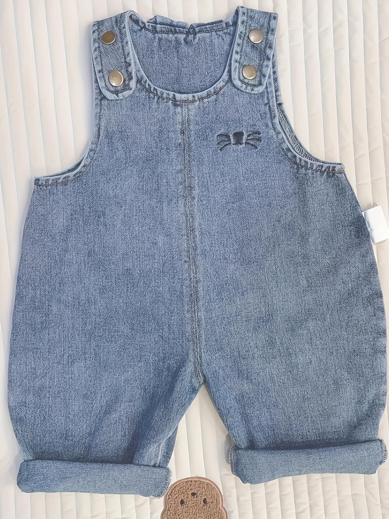 Pantalons cargo en denim pour enfants mignons avec détail d'oreille de lapin – Polyester élégant et 