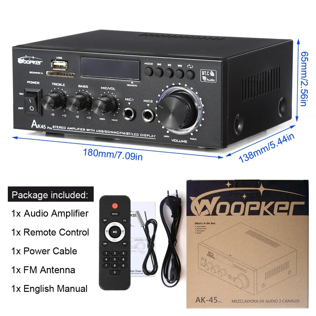 Woopker amplificateur de puissance stéréo AK45 Pro Max 820W 2 canaux Bluetooth 5.0 lecteur d'ampli H
