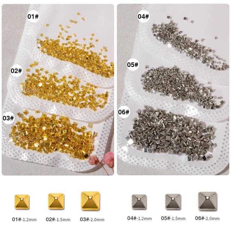 Goujons en or et argent, breloque 3D, 500 pièces, pyramide rectangulaire 1.2/1.5/2, Rivet pour Nail 