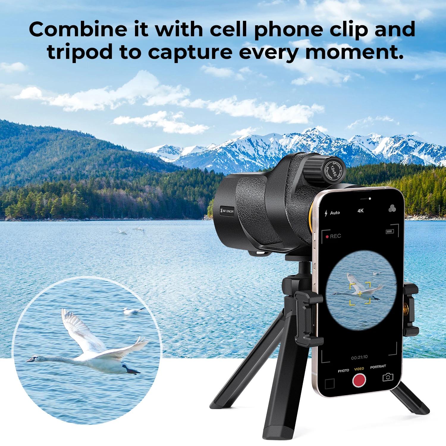 Télescope monoculaire K&F 12X50 étanche IP66 HD BAK4 pour observation oiseaux chasse voyage