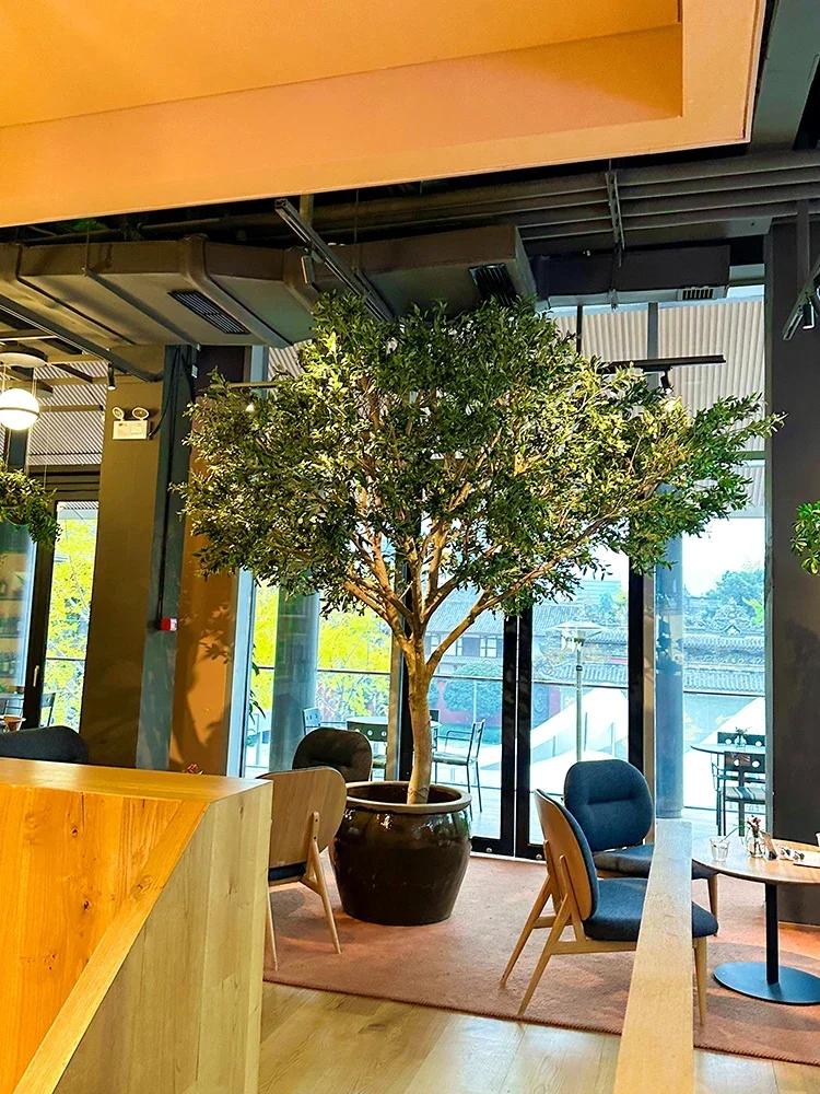 Olivier artificiel, grande plante verte bionique du sol au plafond, décoration paysagère intérieure 