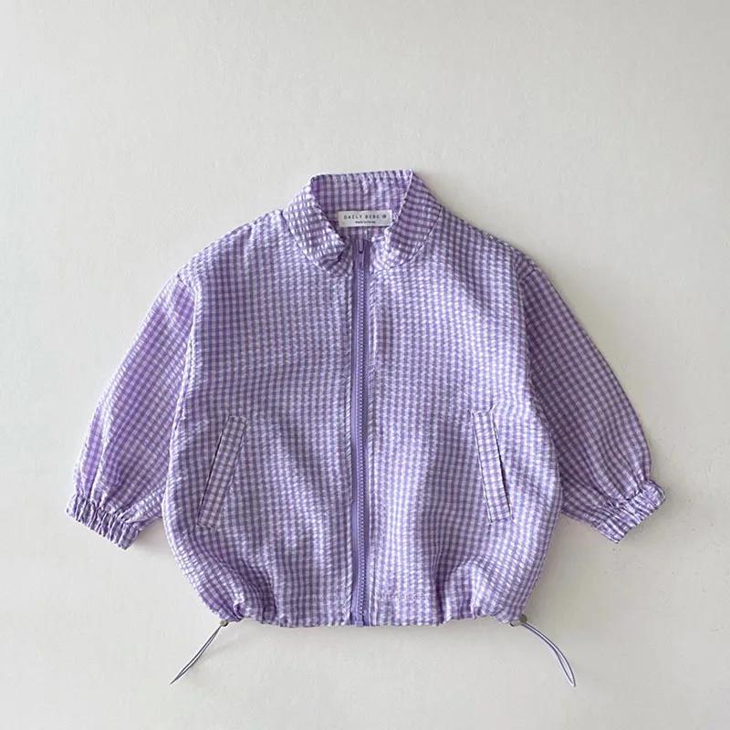 Veste d'été respirante à carreaux fins pour enfants, version coréenne, manches longues, vêtements dé