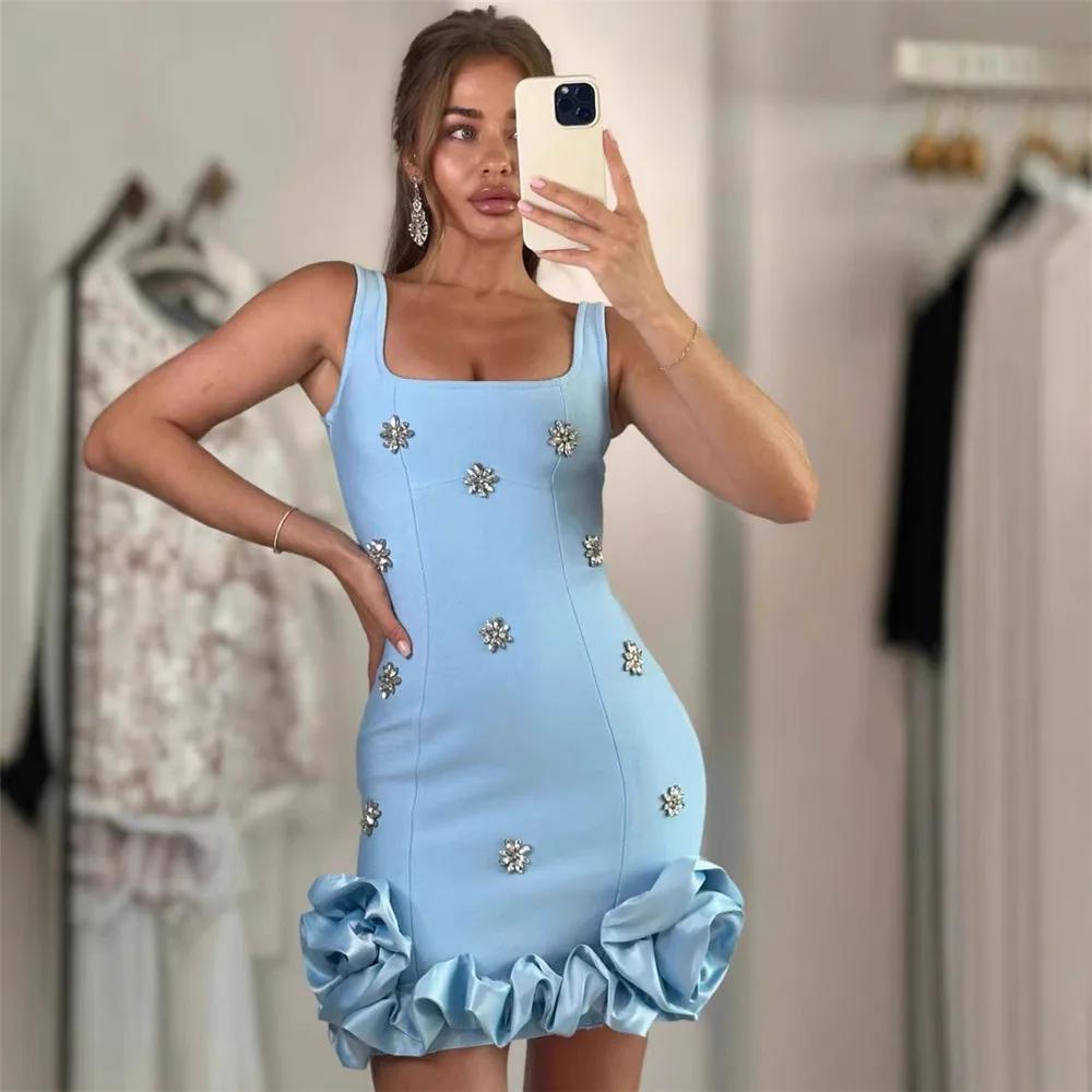 Femmes Sexy volants vêtements d'été 2025 nouvelle robe de pansement sans manches Club fête Mini robe
