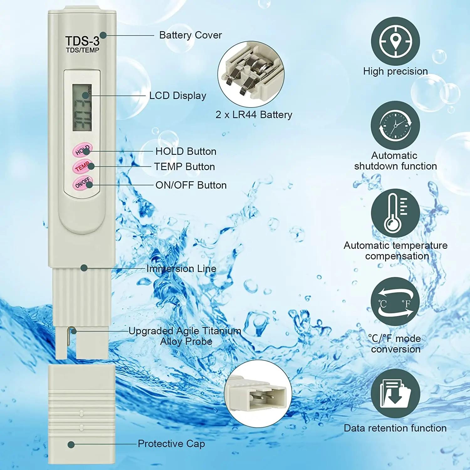 Testeur d'eau numérique TDS, stylo de qualité de l'eau PPM, plage de mesure 0-9999 PPM, idéal pour l