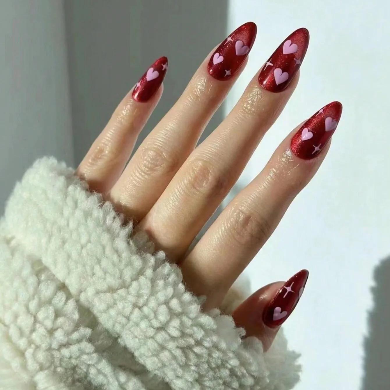24 faux ongles en amande mi-longs avec motif rayé bleu, à presser, pour femme, amovibles, couvrance 