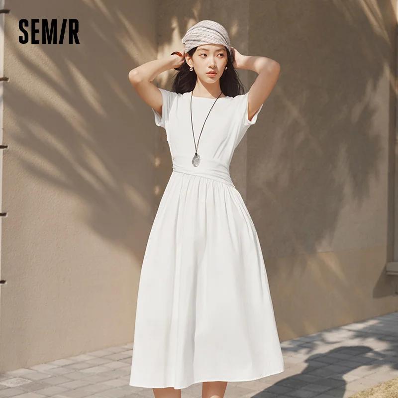 Robe plissée pour femme Semir 2026, col rond, taille cintrée, style urbain décontracté, douce et con