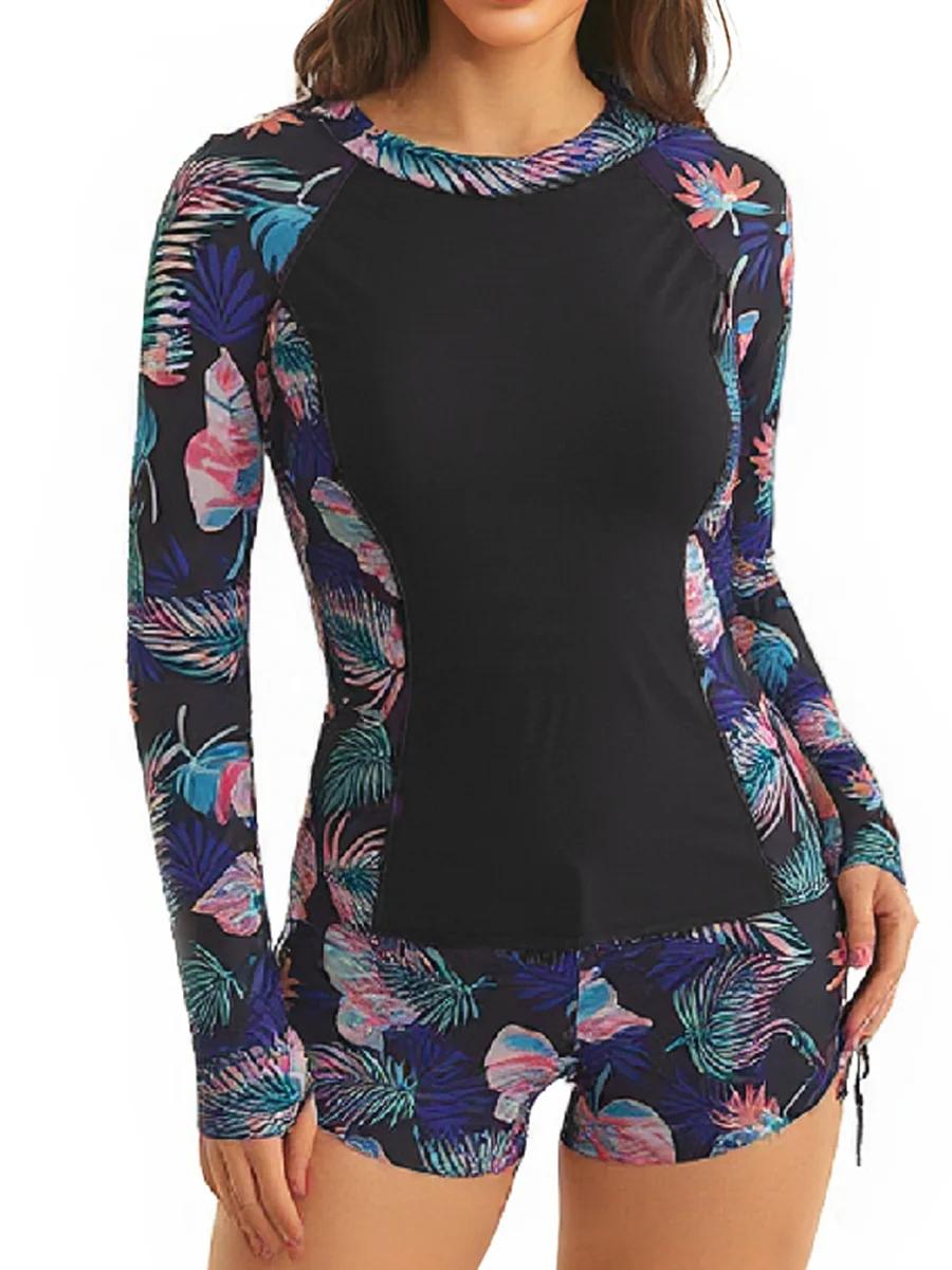 Maillot de bain de surf à manches longues 2026, imprimé, deux pièces, pour femme, vêtements de plong