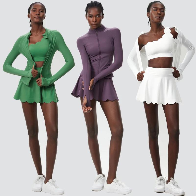Ensemble de 3 pièces de fitness et de yoga pour femme, vêtements d'entraînement, jupe de tennis, res