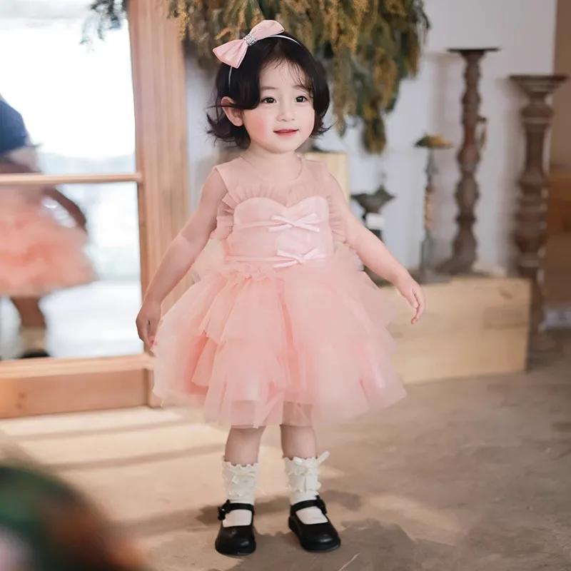 Robe de Premier Anniversaire pour Filles, Robe de Princesse Rose Pâle Premium, Robe de Demoiselle d'