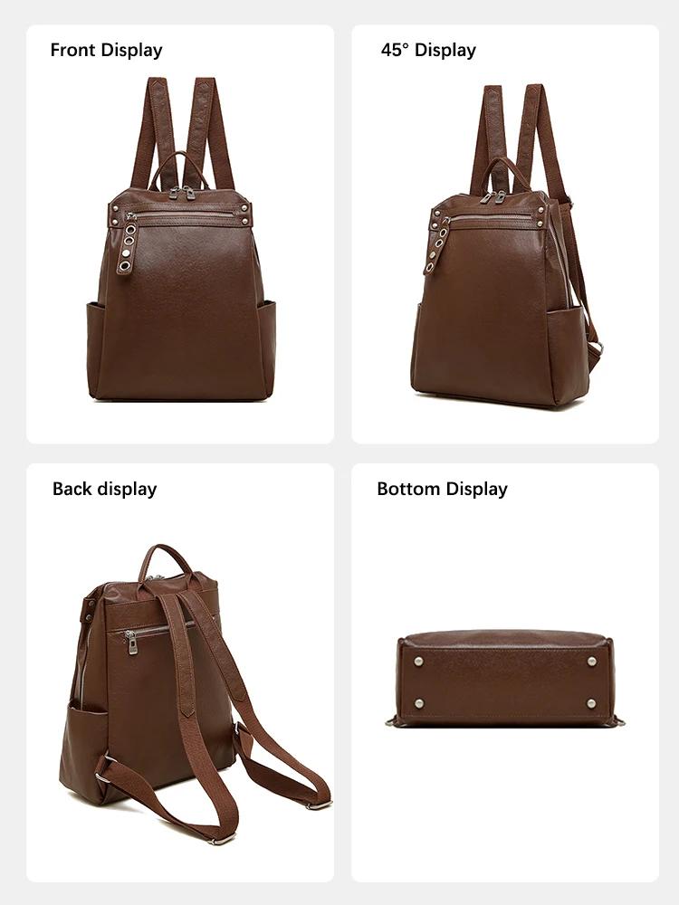 Sac à dos Zency grande capacité pour femme, sac de voyage d'affaires vintage en cuir de vachette ple
